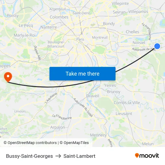 Bussy-Saint-Georges to Saint-Lambert map