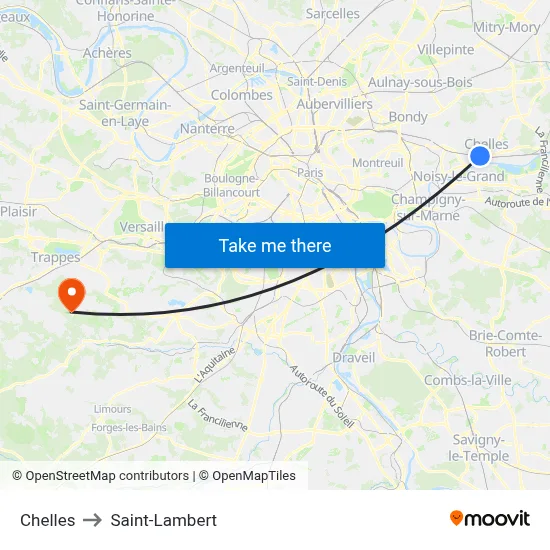 Chelles to Saint-Lambert map