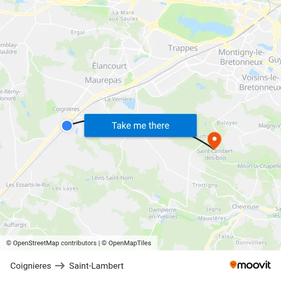 Coignieres to Saint-Lambert map