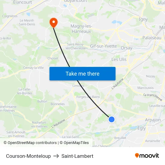 Courson-Monteloup to Saint-Lambert map