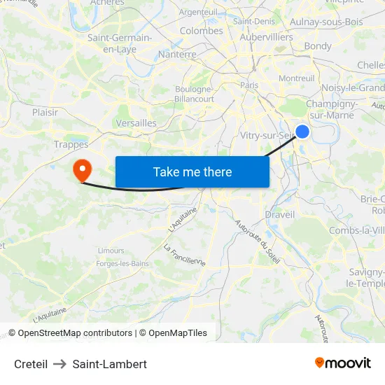 Creteil to Saint-Lambert map