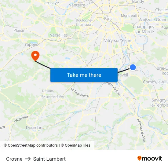 Crosne to Saint-Lambert map