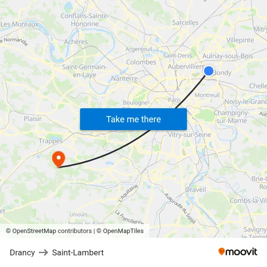 Drancy to Saint-Lambert map