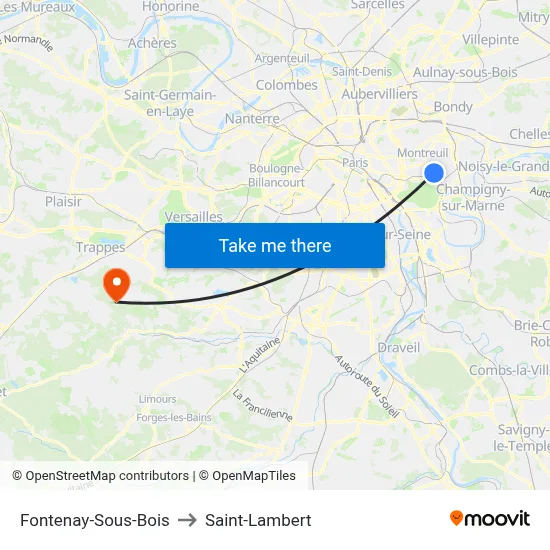 Fontenay-Sous-Bois to Saint-Lambert map
