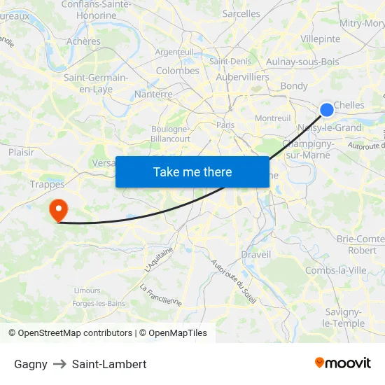 Gagny to Saint-Lambert map