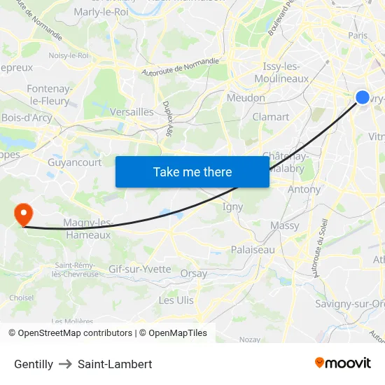 Gentilly to Saint-Lambert map
