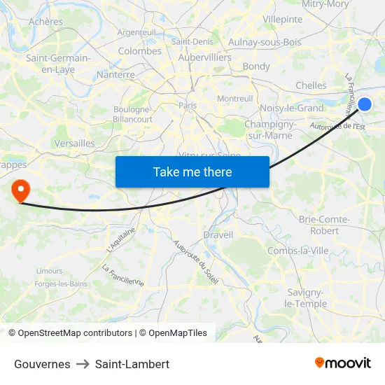 Gouvernes to Saint-Lambert map