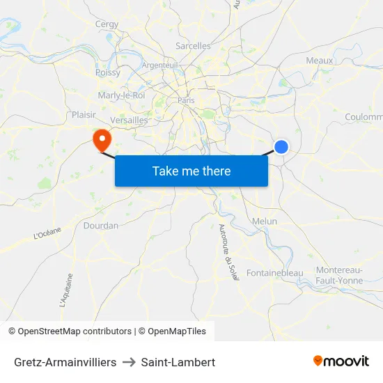 Gretz-Armainvilliers to Saint-Lambert map