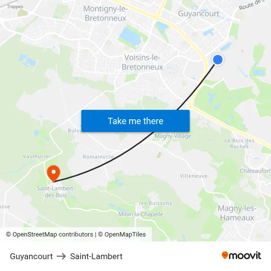 Guyancourt to Saint-Lambert map