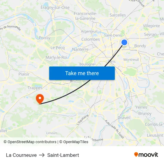 La Courneuve to Saint-Lambert map