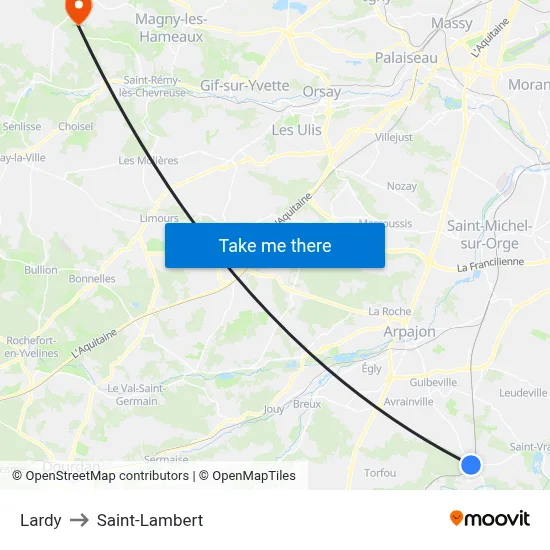 Lardy to Saint-Lambert map