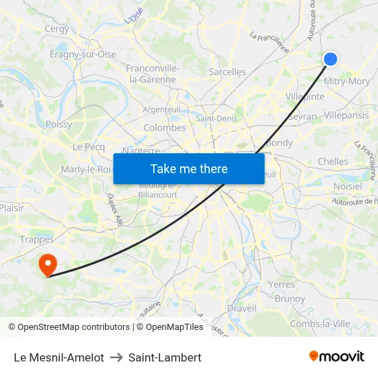 Le Mesnil-Amelot to Saint-Lambert map