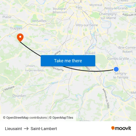 Lieusaint to Saint-Lambert map