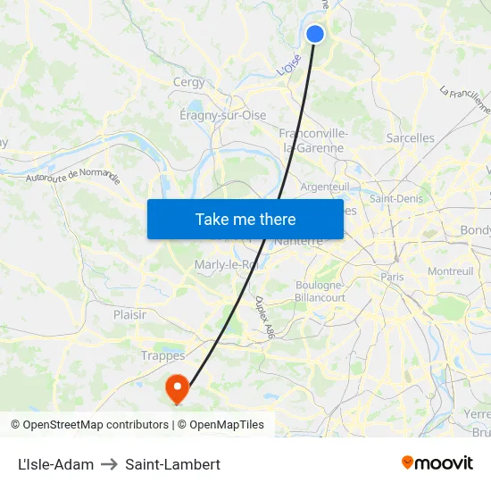 L'Isle-Adam to Saint-Lambert map