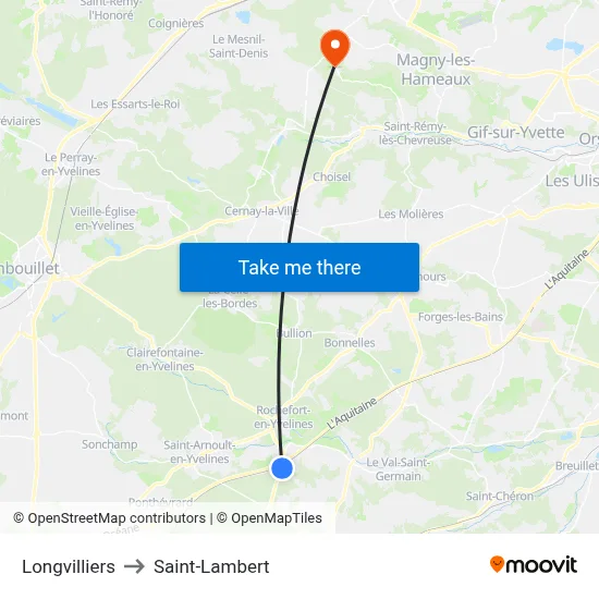 Longvilliers to Saint-Lambert map