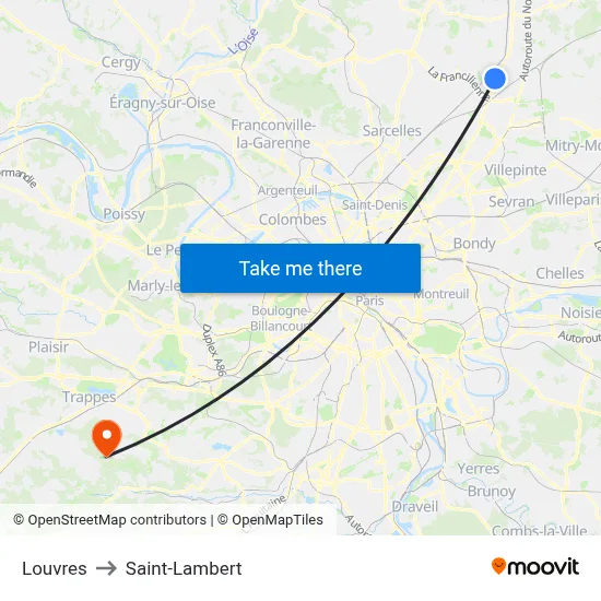 Louvres to Saint-Lambert map