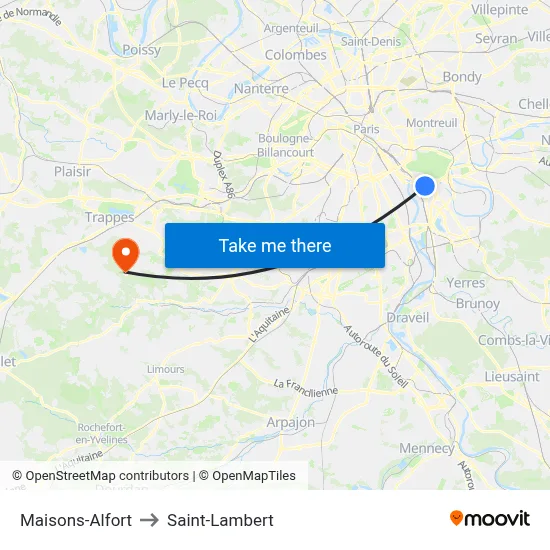 Maisons-Alfort to Saint-Lambert map