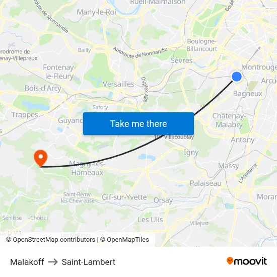 Malakoff to Saint-Lambert map