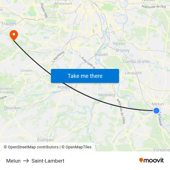 Melun to Saint-Lambert map