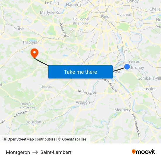 Montgeron to Saint-Lambert map