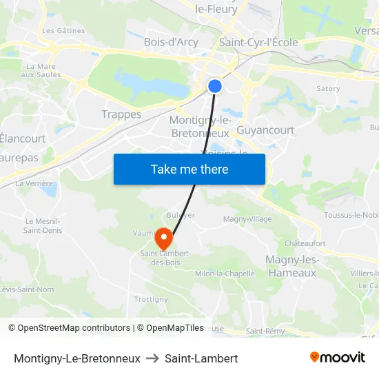 Montigny-Le-Bretonneux to Saint-Lambert map