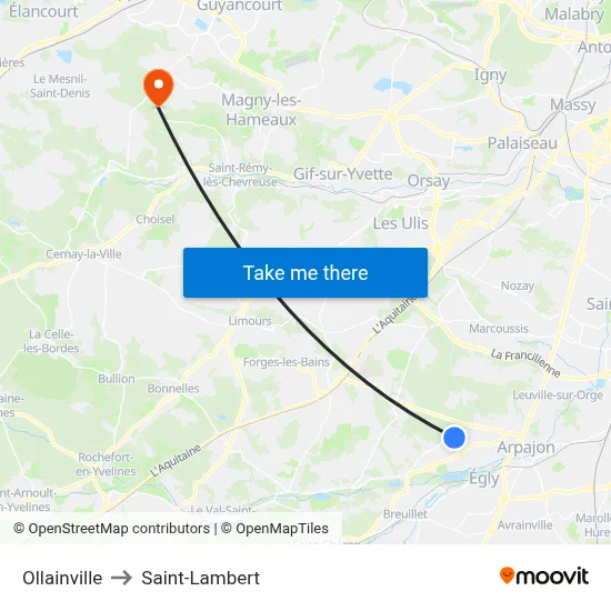 Ollainville to Saint-Lambert map
