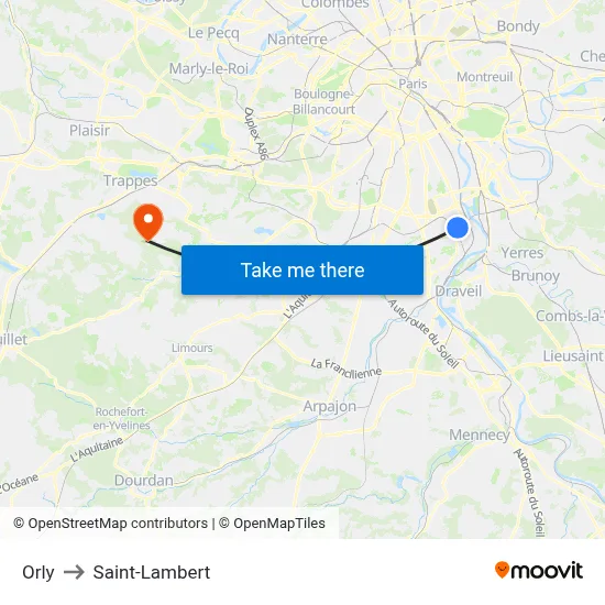 Orly to Saint-Lambert map