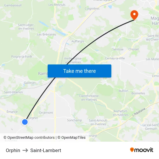 Orphin to Saint-Lambert map