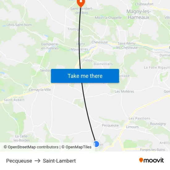 Pecqueuse to Saint-Lambert map