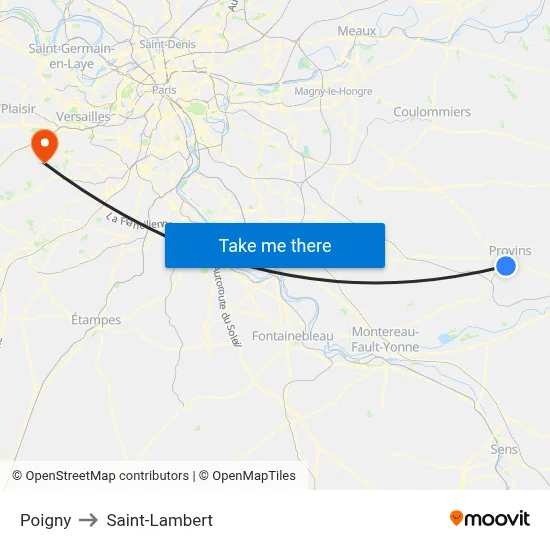 Poigny to Saint-Lambert map