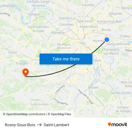 Rosny-Sous-Bois to Saint-Lambert map