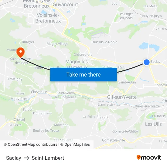 Saclay to Saint-Lambert map