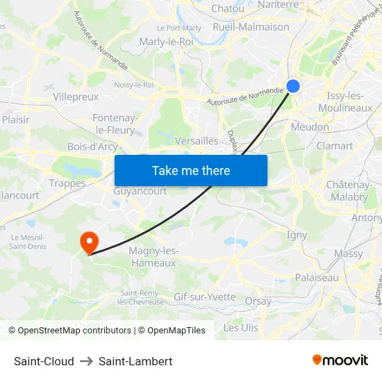 Saint-Cloud to Saint-Lambert map