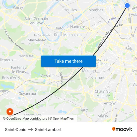 Saint-Denis to Saint-Lambert map