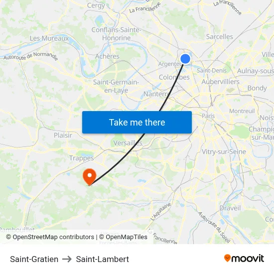 Saint-Gratien to Saint-Lambert map