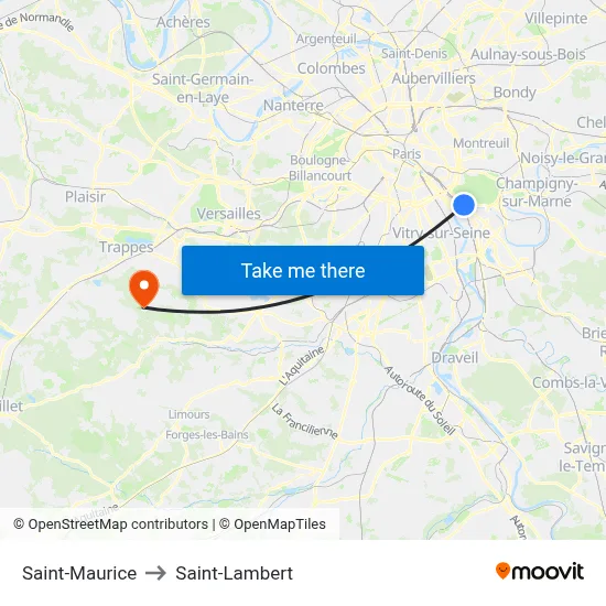 Saint-Maurice to Saint-Lambert map
