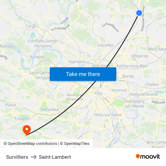 Survilliers to Saint-Lambert map