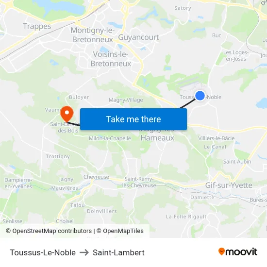 Toussus-Le-Noble to Saint-Lambert map