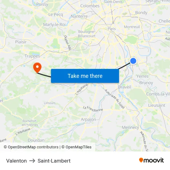 Valenton to Saint-Lambert map