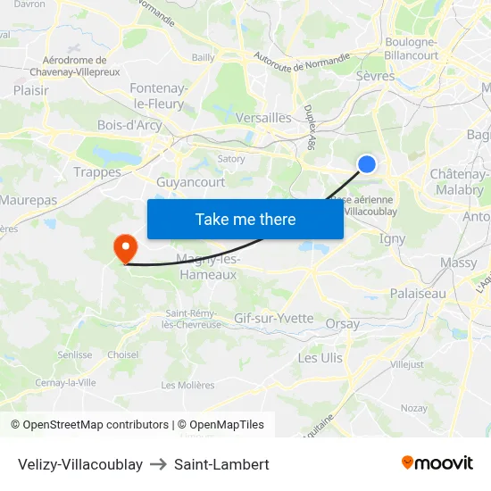 Velizy-Villacoublay to Saint-Lambert map
