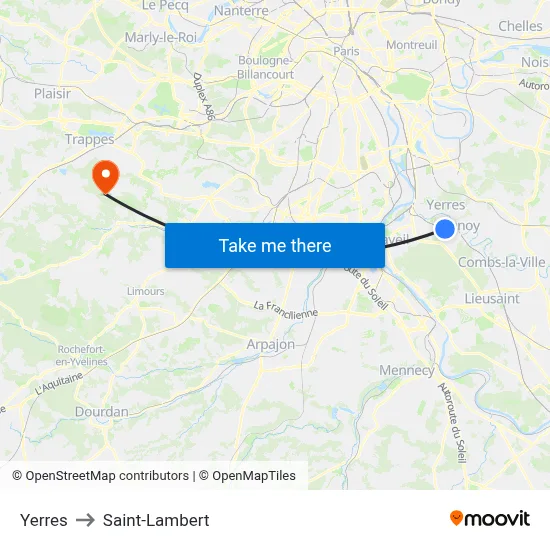 Yerres to Saint-Lambert map