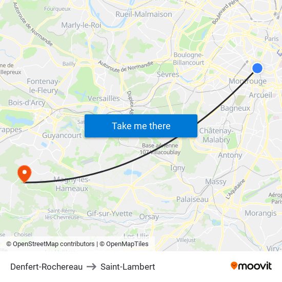 Denfert-Rochereau to Saint-Lambert map