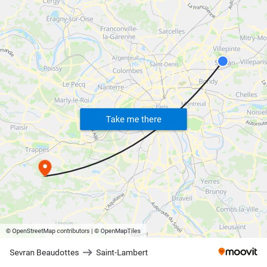 Sevran Beaudottes to Saint-Lambert map