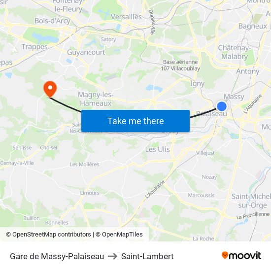 Gare de Massy-Palaiseau to Saint-Lambert map