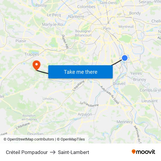 Créteil Pompadour to Saint-Lambert map