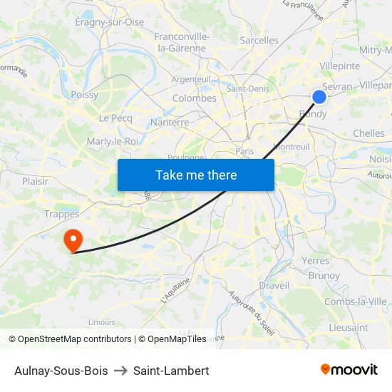 Aulnay-Sous-Bois to Saint-Lambert map