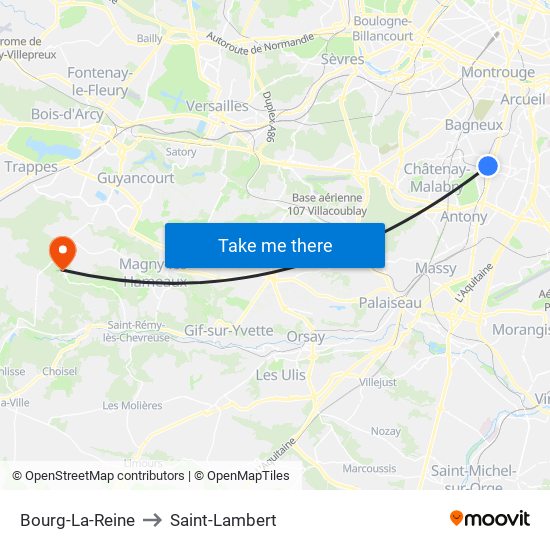 Bourg-La-Reine to Saint-Lambert map