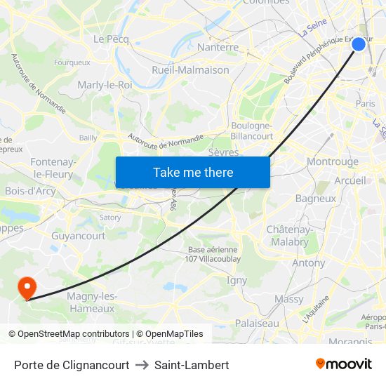 Porte de Clignancourt to Saint-Lambert map