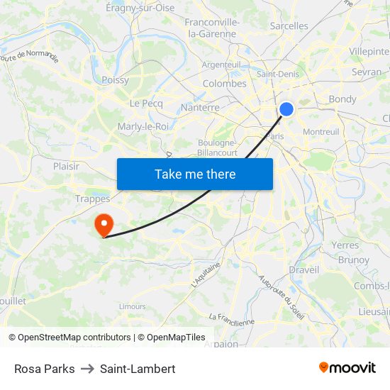 Rosa Parks to Saint-Lambert map