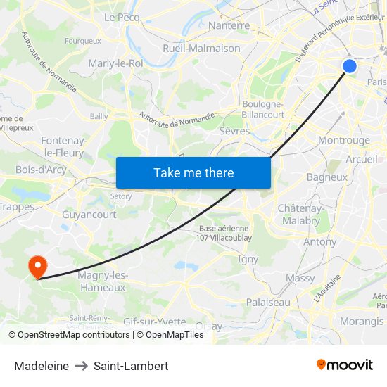 Madeleine to Saint-Lambert map
